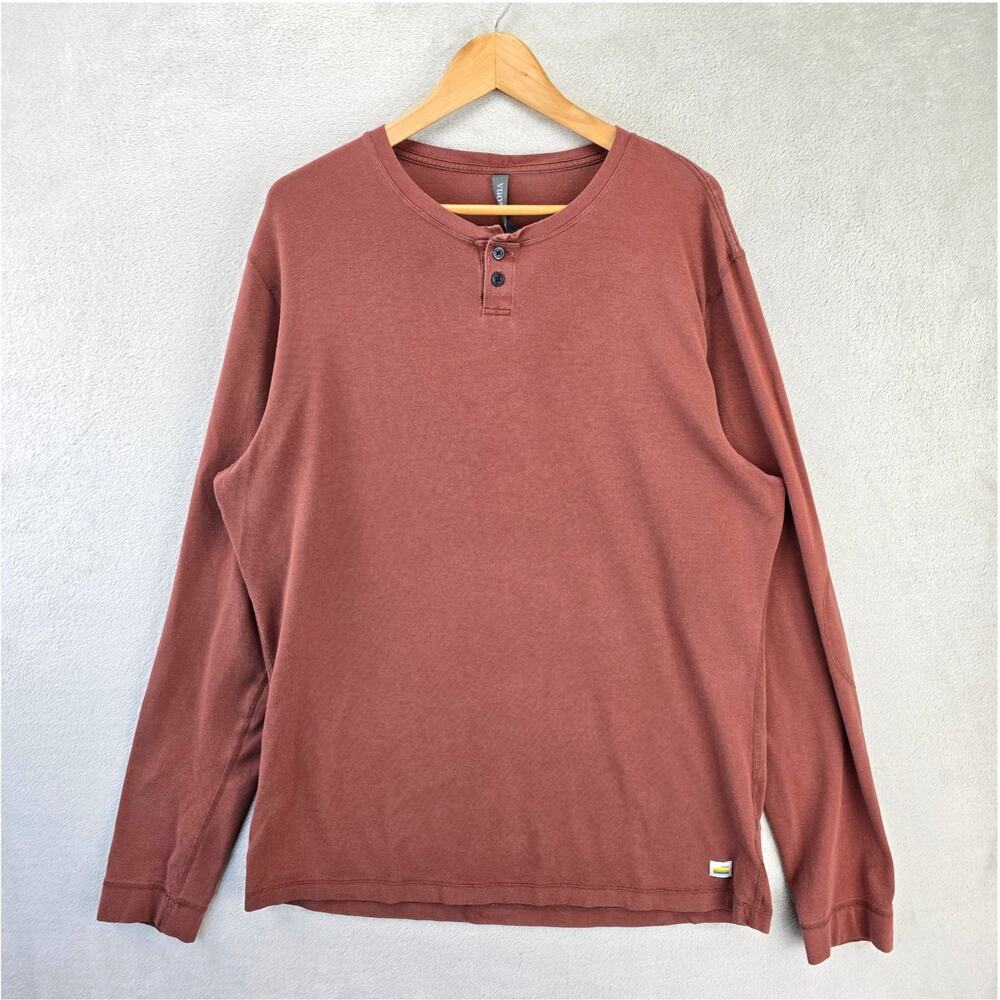 Vuori Ever Henley Long Sleeve Shirt Mens XL Brown Performance Knit Casual